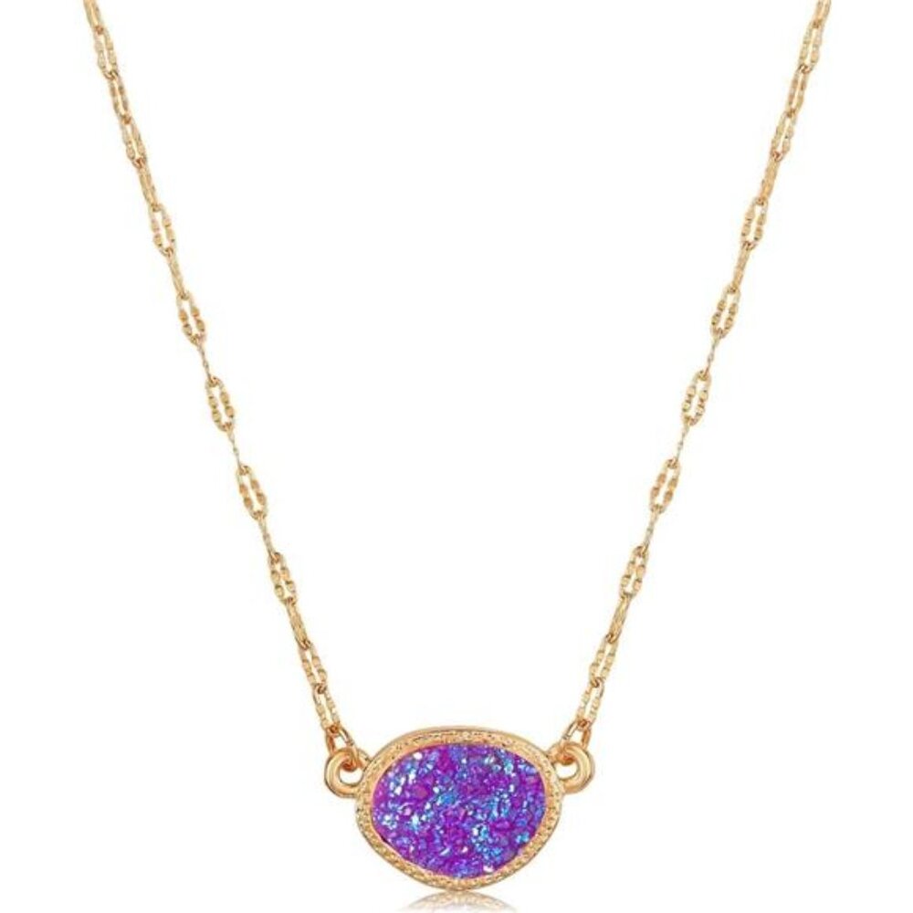 Humble Chic Simulated Druzy Pendant Necklace for Women with Sparkly Oval Stone